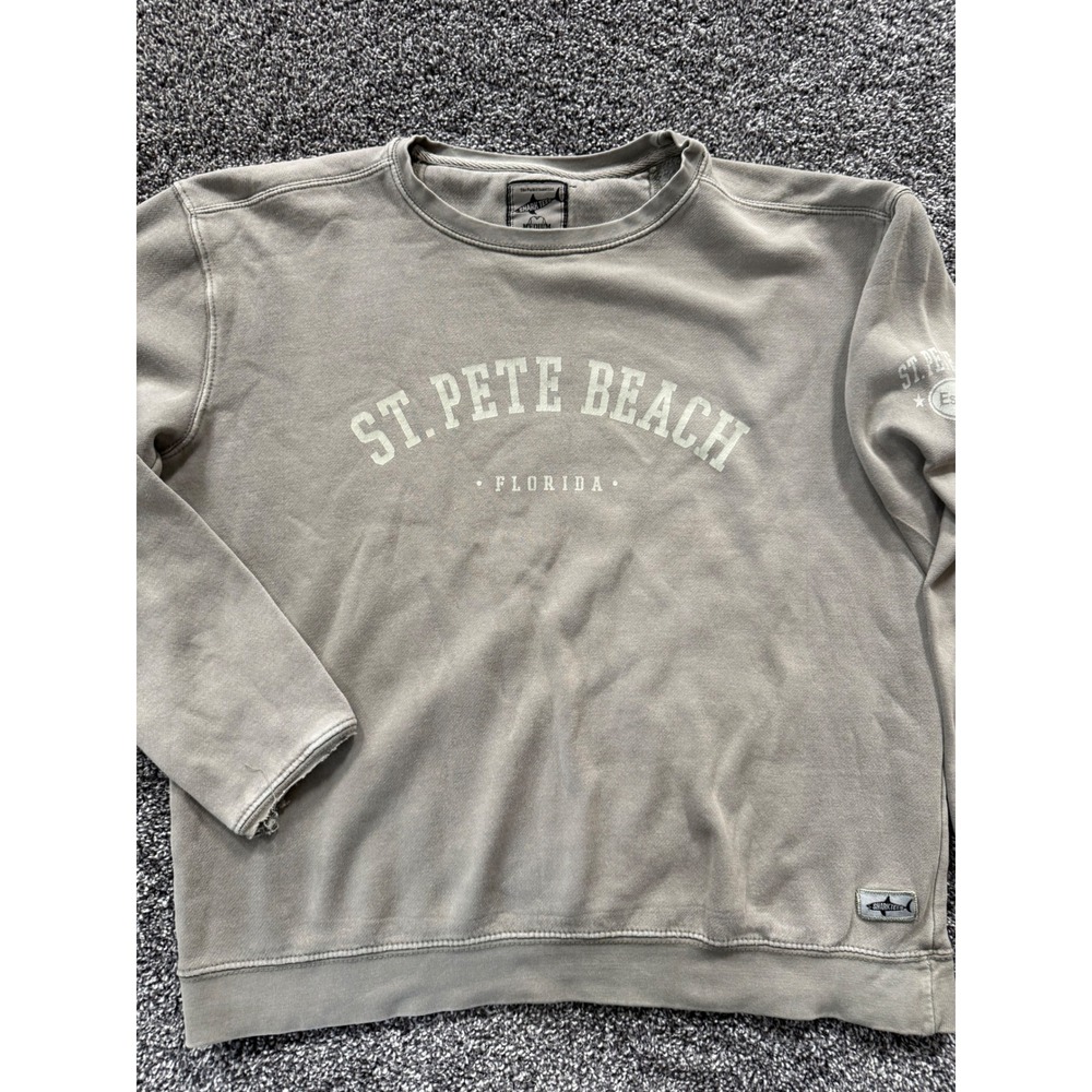 Shark Tee St. Pete Beach Florida Sweatshirt Mens Medium Gray Crew Neck Y2K